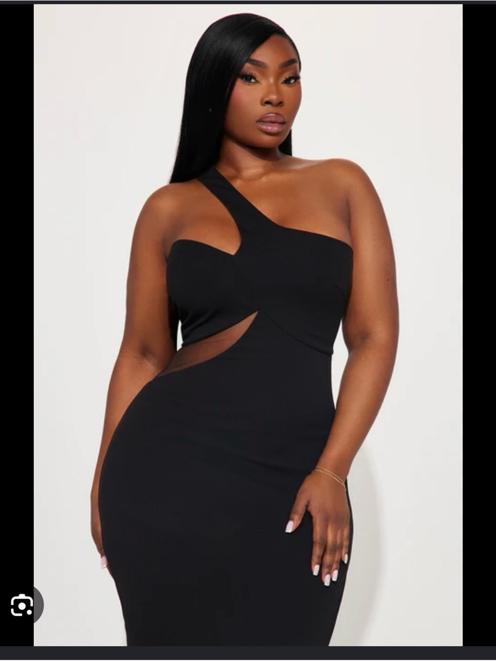 Fashion Nova One-Shoulder Black Cutout Midi Dress